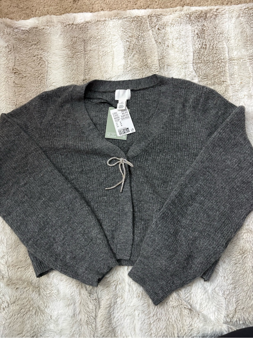 H&M Charcoal Gray V-Neck Tie-Front Cardigan